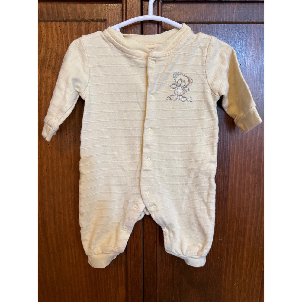 Babies R Us Yellow Striped Teddy Bear Romper Long Sleeve Snap Up 0-3 Months